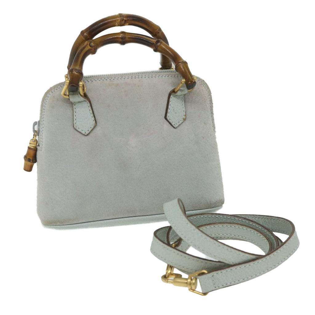 GUCCI Bamboo Hand Bag Suede 2way Light Blue 007 2865 0231 59001