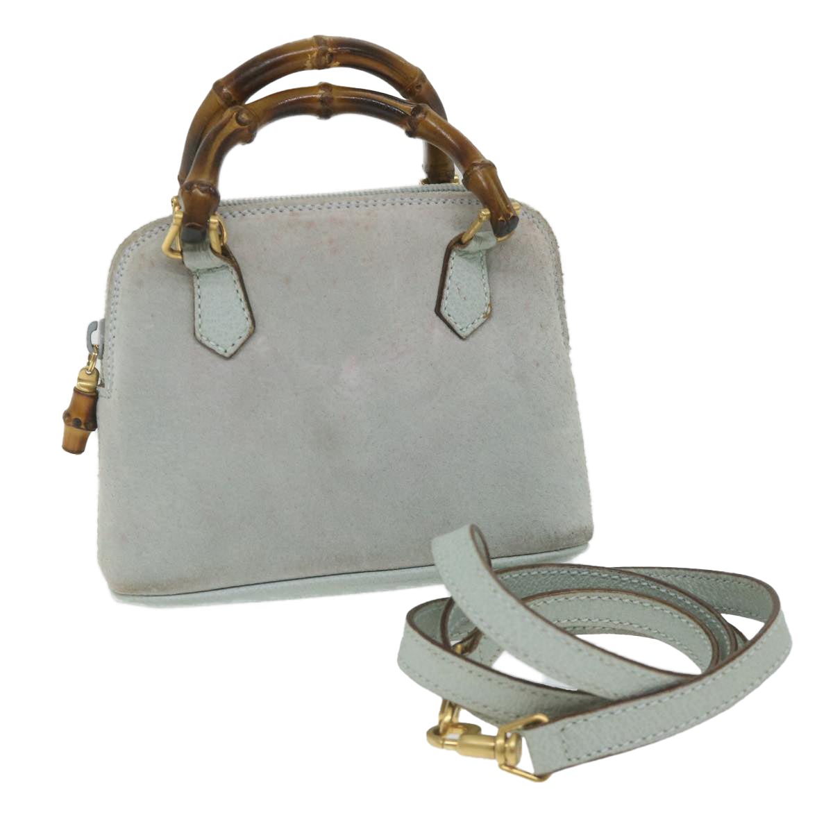 GUCCI Bamboo Hand Bag Suede 2way Light Blue 007 2865 0231 59001