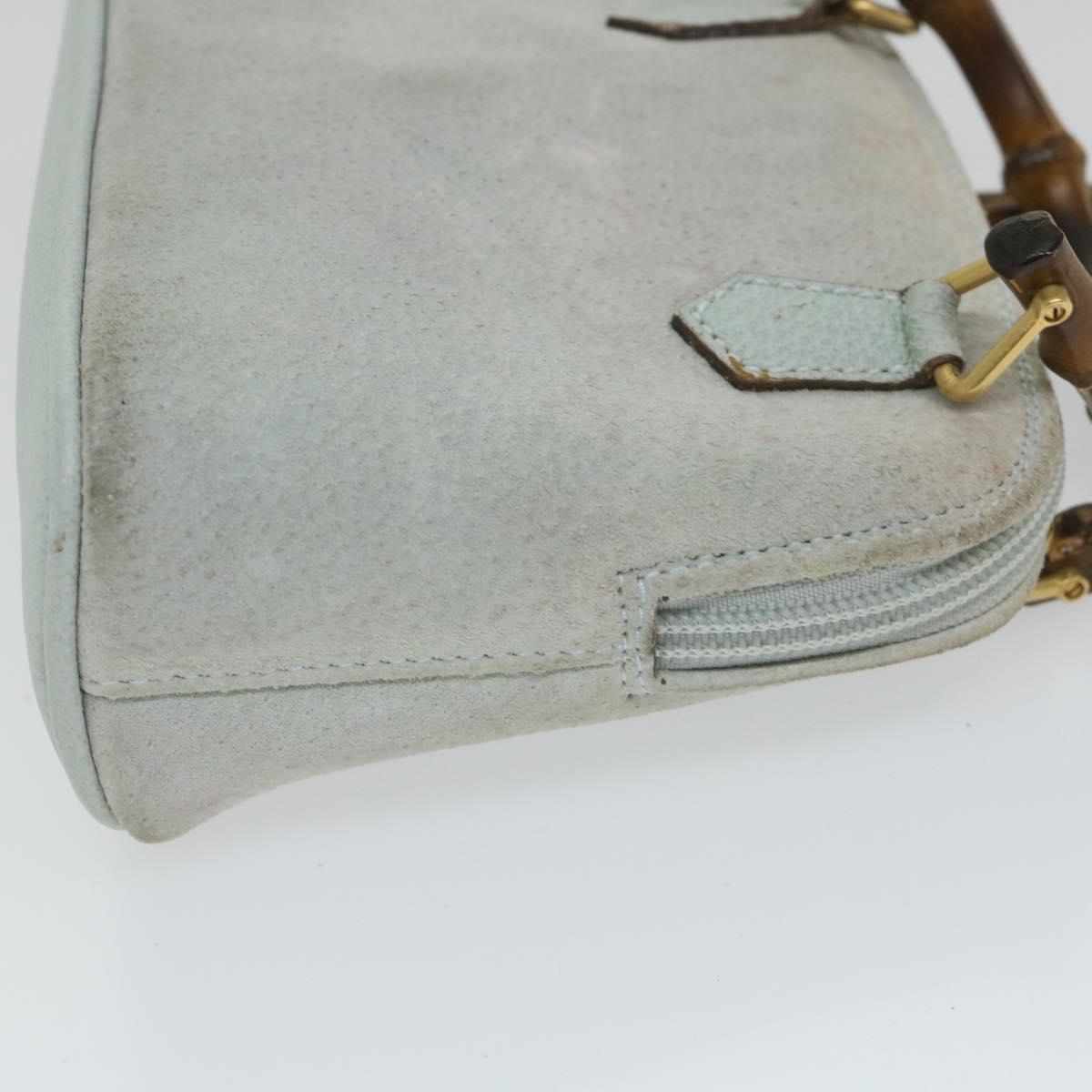 GUCCI Bamboo Hand Bag Suede 2way Light Blue 007 2865 0231 59001