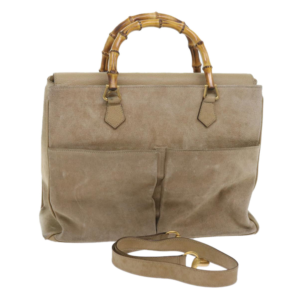 GUCCI Bamboo Shoulder Bag Suede 2way Beige 002 123 0322 59066