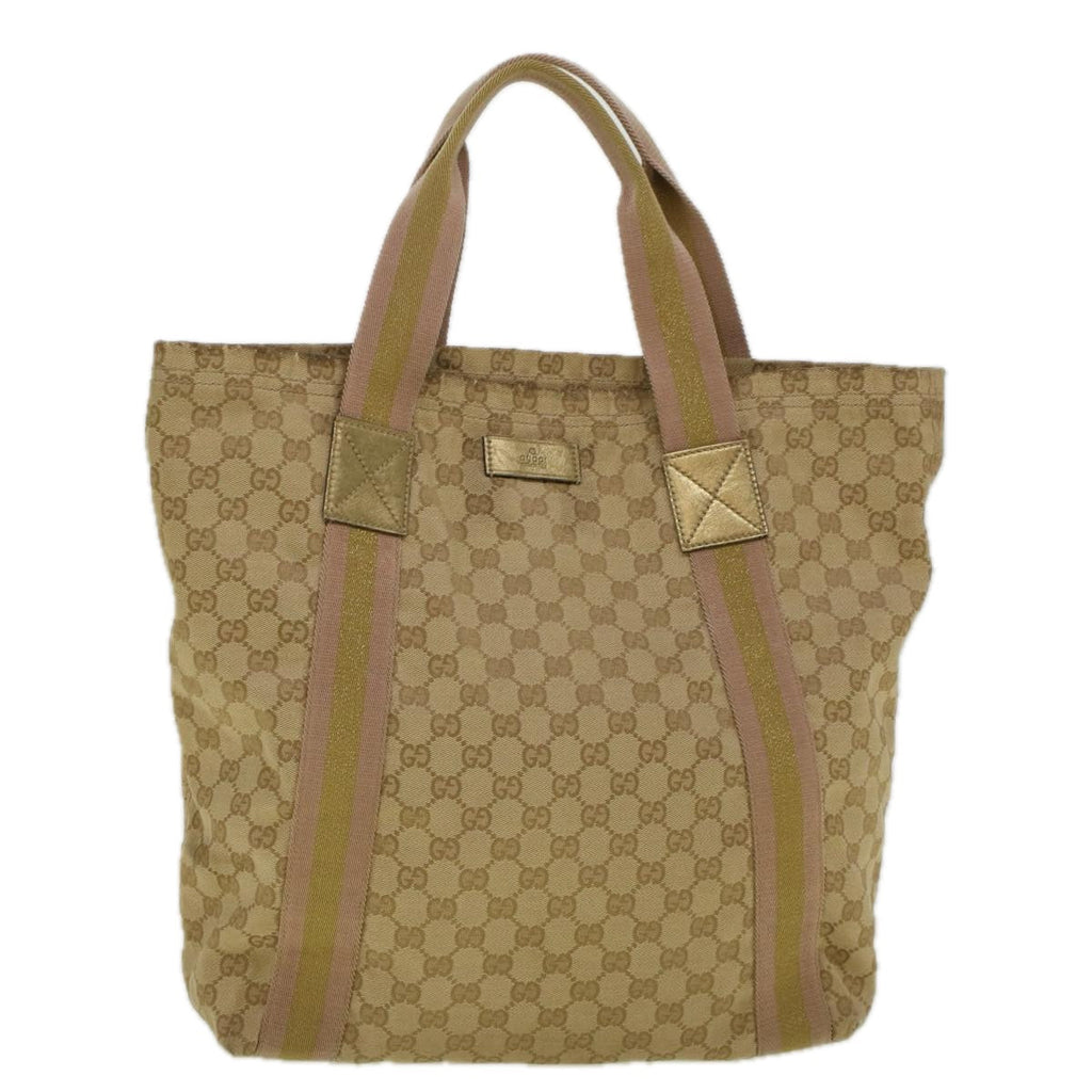 GUCCI GG Canvas Sherry Line Tote Bag Beige Gold pink 189669 59074