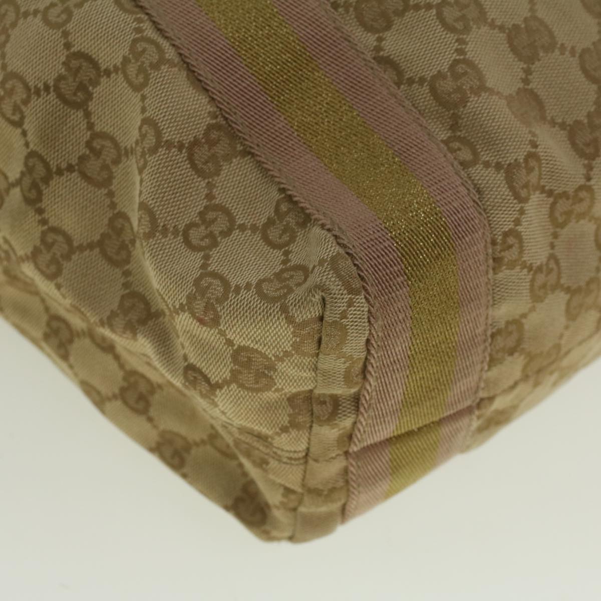 GUCCI GG Canvas Sherry Line Tote Bag Beige Gold pink 189669 59074