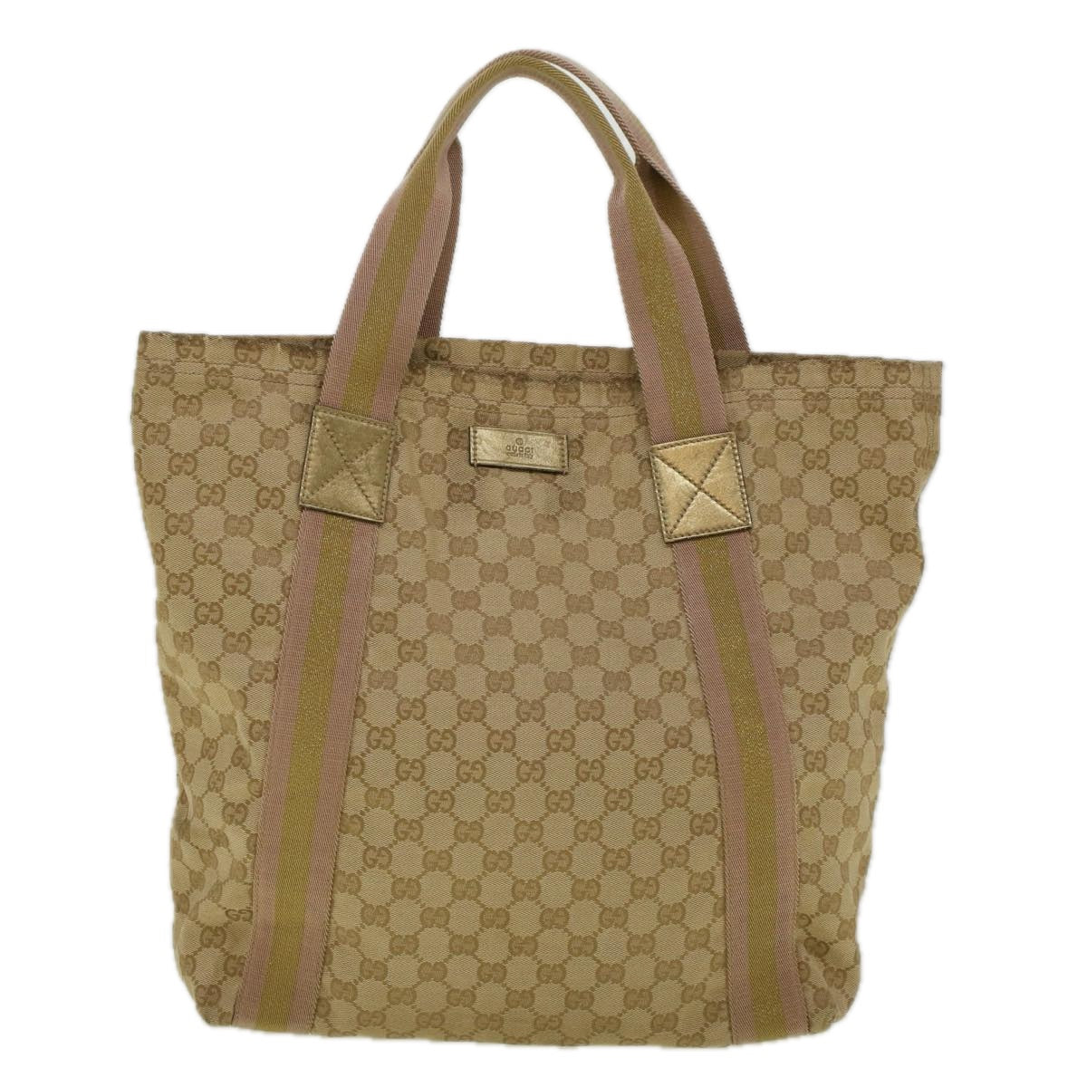 GUCCI GG Canvas Sherry Line Tote Bag Beige Gold pink 189669 59074