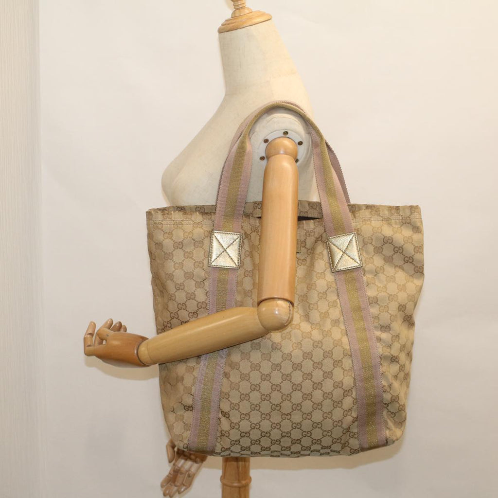 GUCCI GG Canvas Sherry Line Tote Bag Beige Gold pink 189669 59074