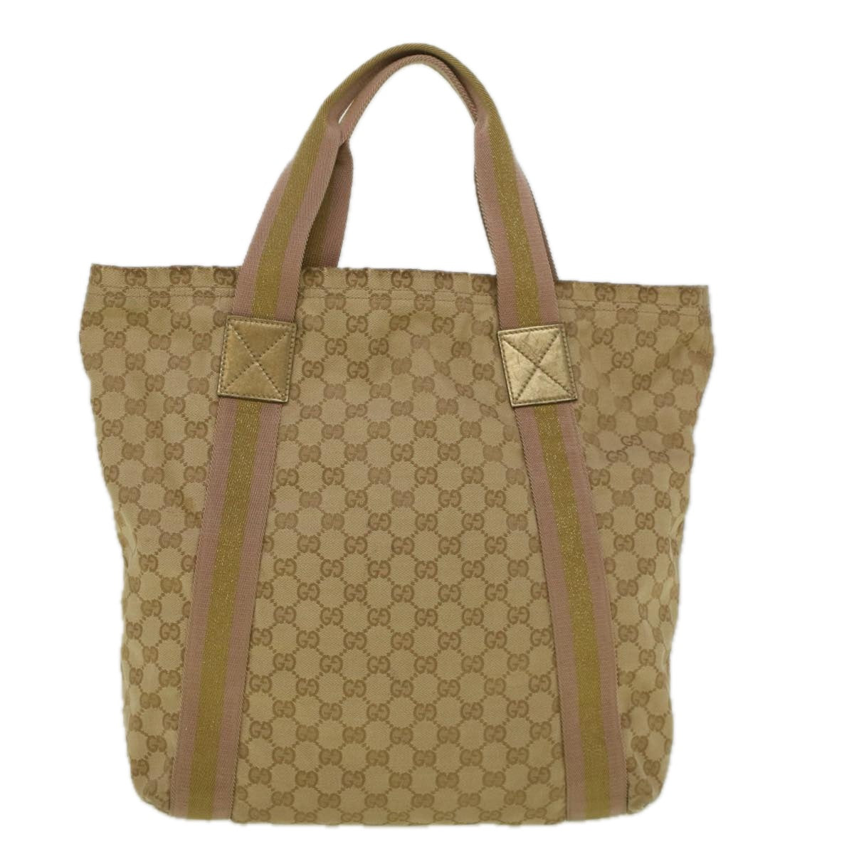GUCCI GG Canvas Sherry Line Tote Bag Beige Gold pink 189669 59074