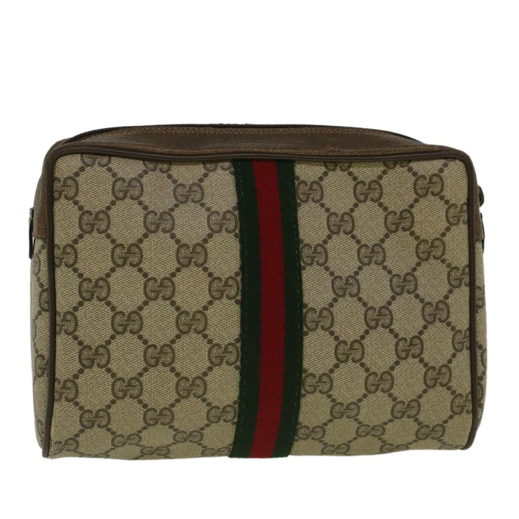 GUCCI GG Canvas Web Sherry Line Clutch Bag PVC Leather Beige Green 59128