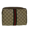 GUCCI GG Canvas Web Sherry Line Clutch Bag PVC Leather Beige Green 59128