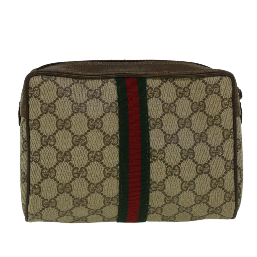 GUCCI GG Canvas Web Sherry Line Clutch Bag PVC Leather Beige Green 59128