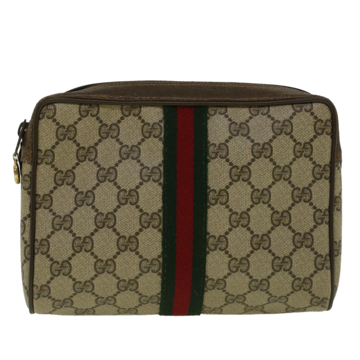 GUCCI GG Canvas Web Sherry Line Clutch Bag PVC Leather Beige Green 59128