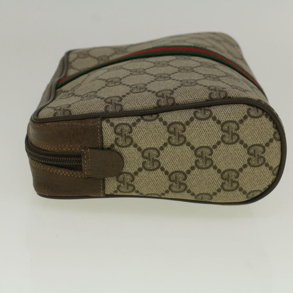 GUCCI GG Canvas Web Sherry Line Clutch Bag PVC Leather Beige Green 59128