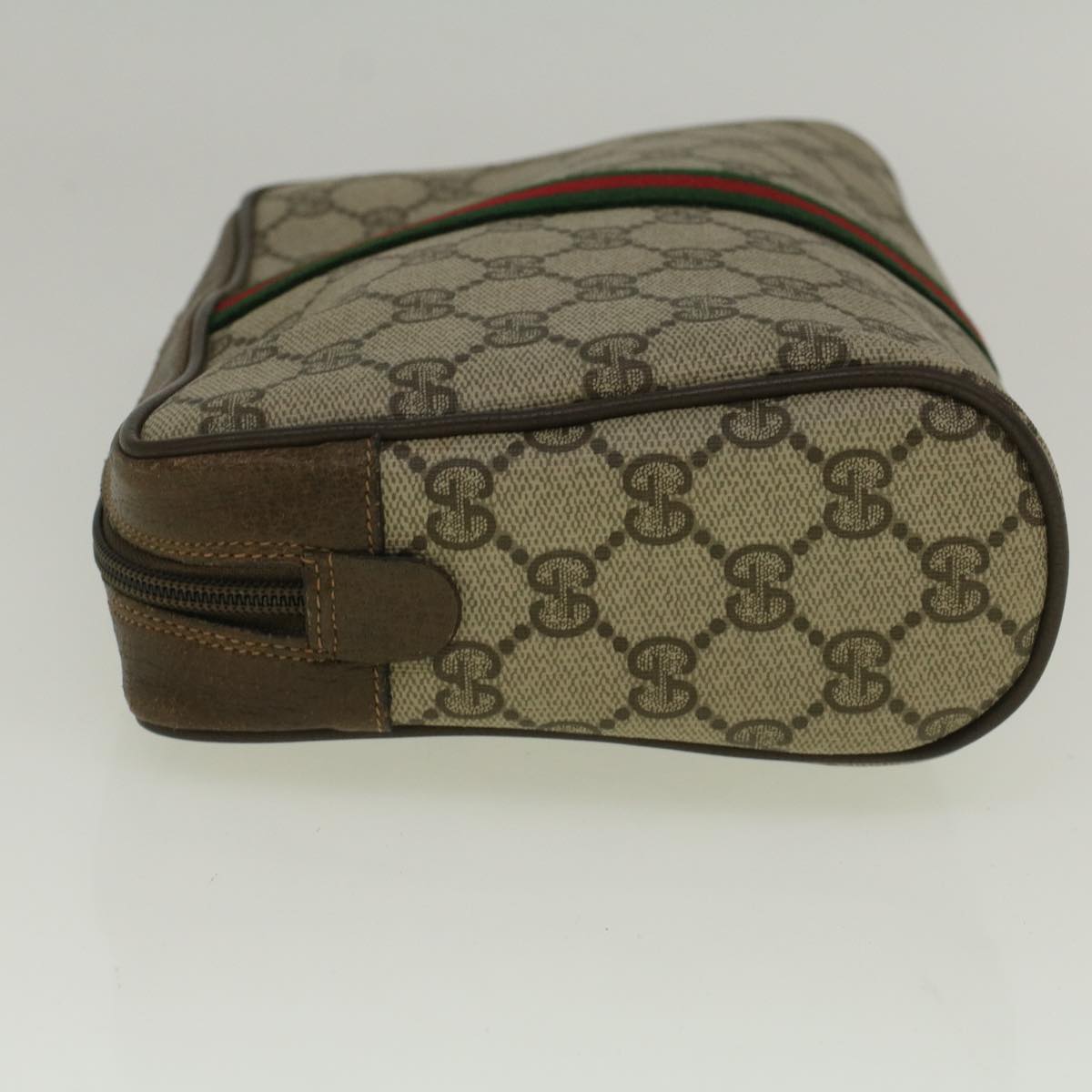 GUCCI GG Canvas Web Sherry Line Clutch Bag PVC Leather Beige Green 59128