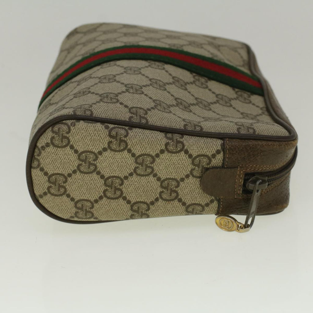 GUCCI GG Canvas Web Sherry Line Clutch Bag PVC Leather Beige Green 59128