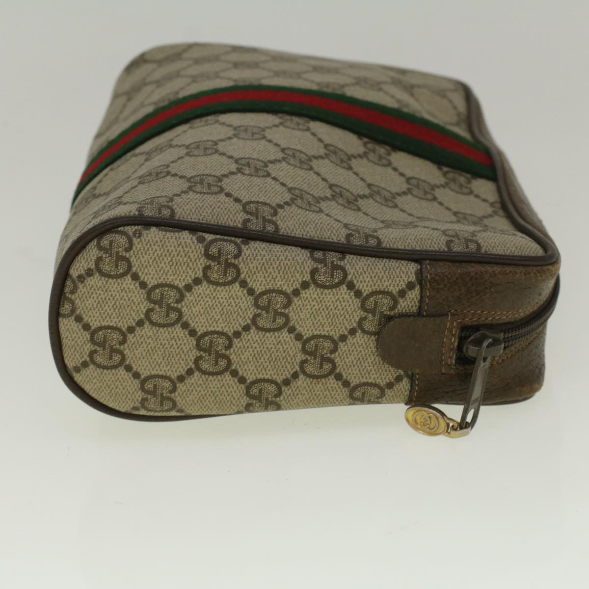 GUCCI GG Canvas Web Sherry Line Clutch Bag PVC Leather Beige Green 59128