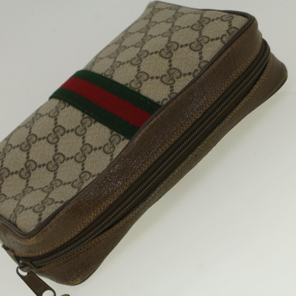GUCCI GG Canvas Web Sherry Line Clutch Bag PVC Leather Beige Green 59128
