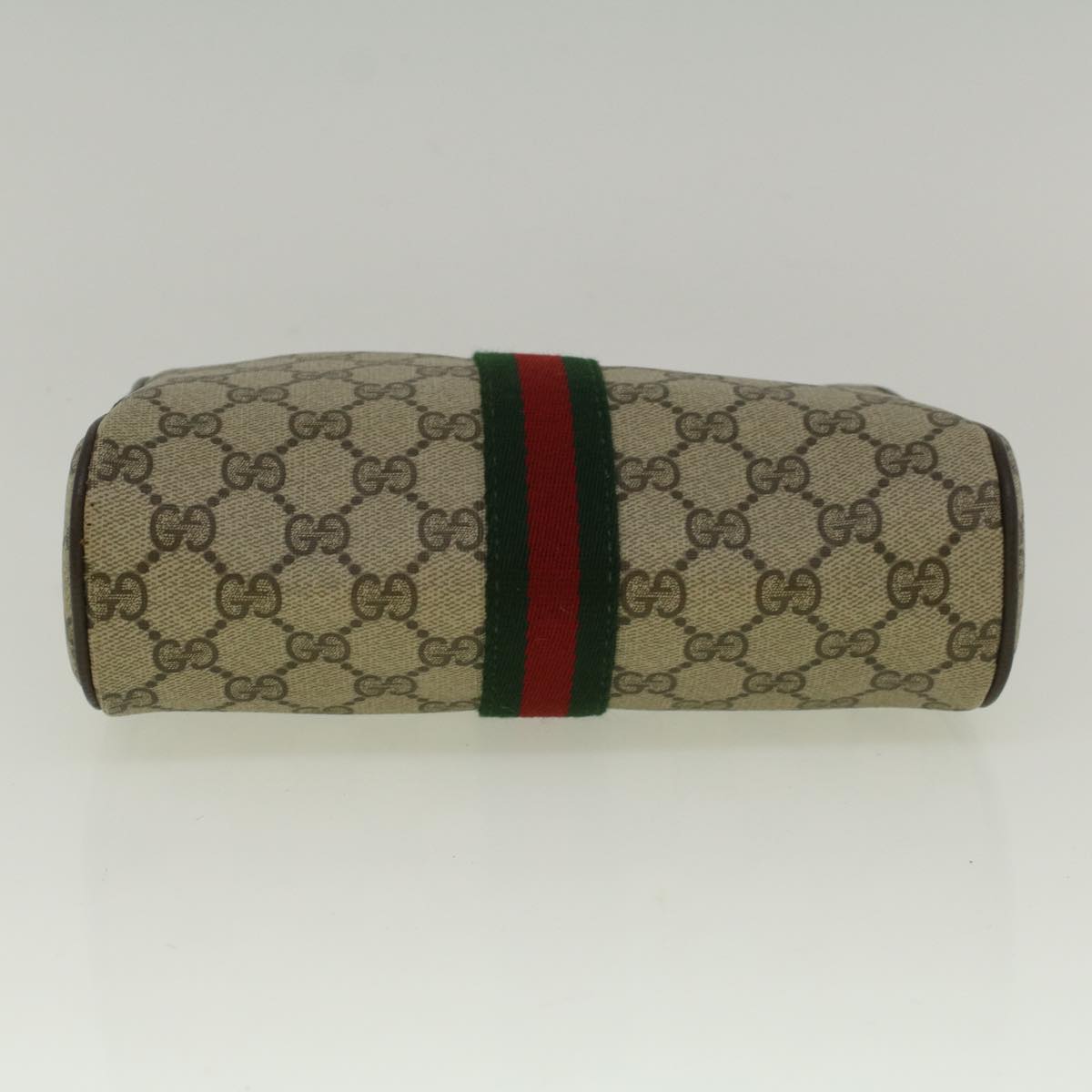 GUCCI GG Canvas Web Sherry Line Clutch Bag PVC Leather Beige Green 59128