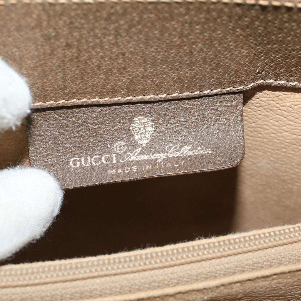 GUCCI GG Canvas Web Sherry Line Shoulder Bag PVC Leather Beige Green 59155