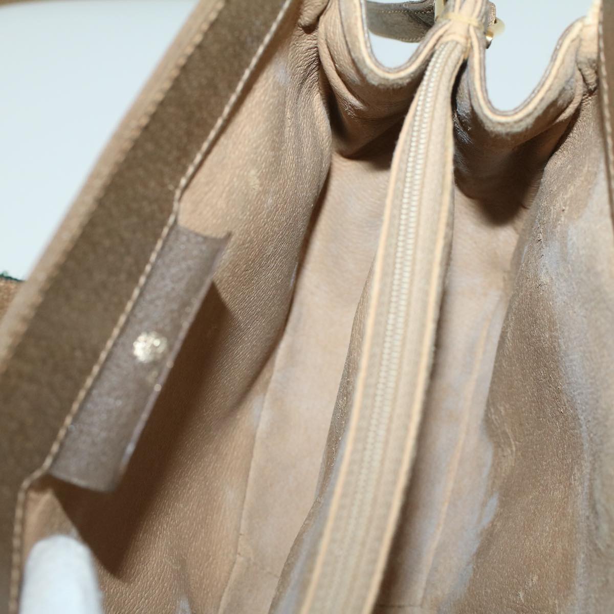 GUCCI GG Canvas Web Sherry Line Shoulder Bag PVC Leather Beige Green 59155