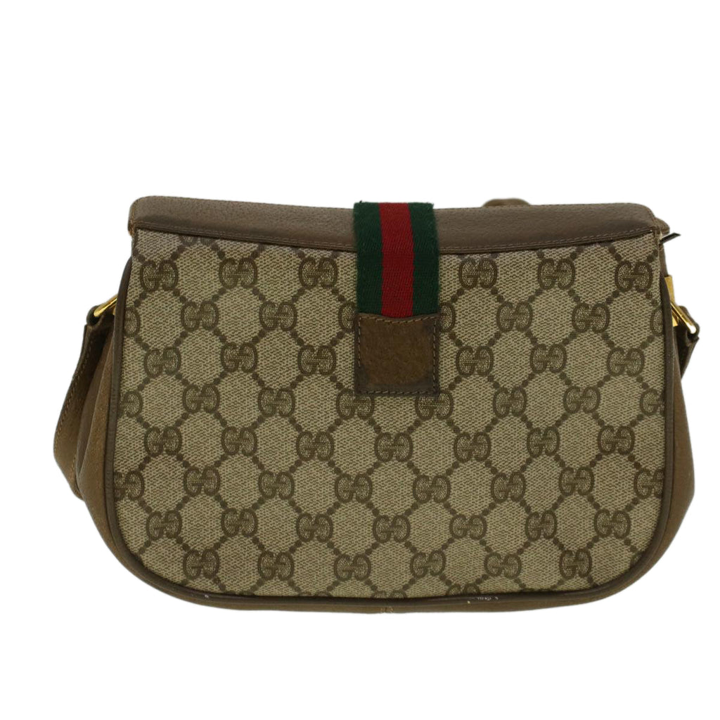 GUCCI GG Canvas Web Sherry Line Shoulder Bag PVC Leather Beige Green 59155