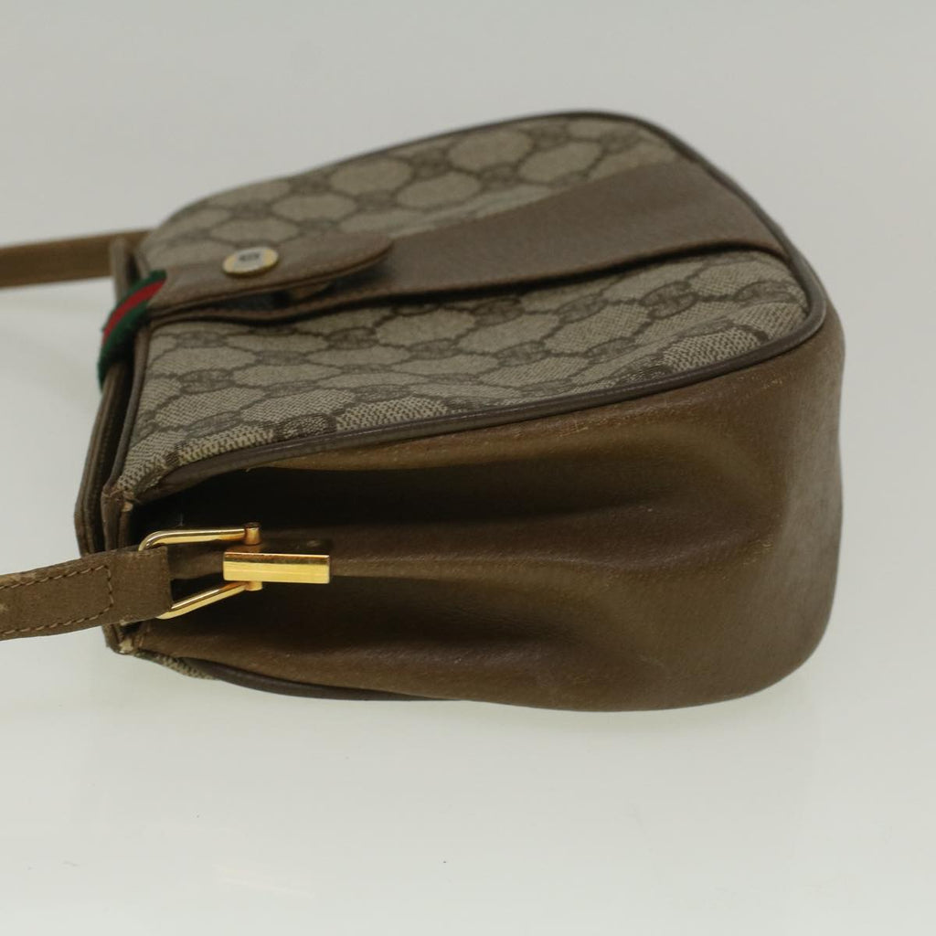 GUCCI GG Canvas Web Sherry Line Shoulder Bag PVC Leather Beige Green 59155