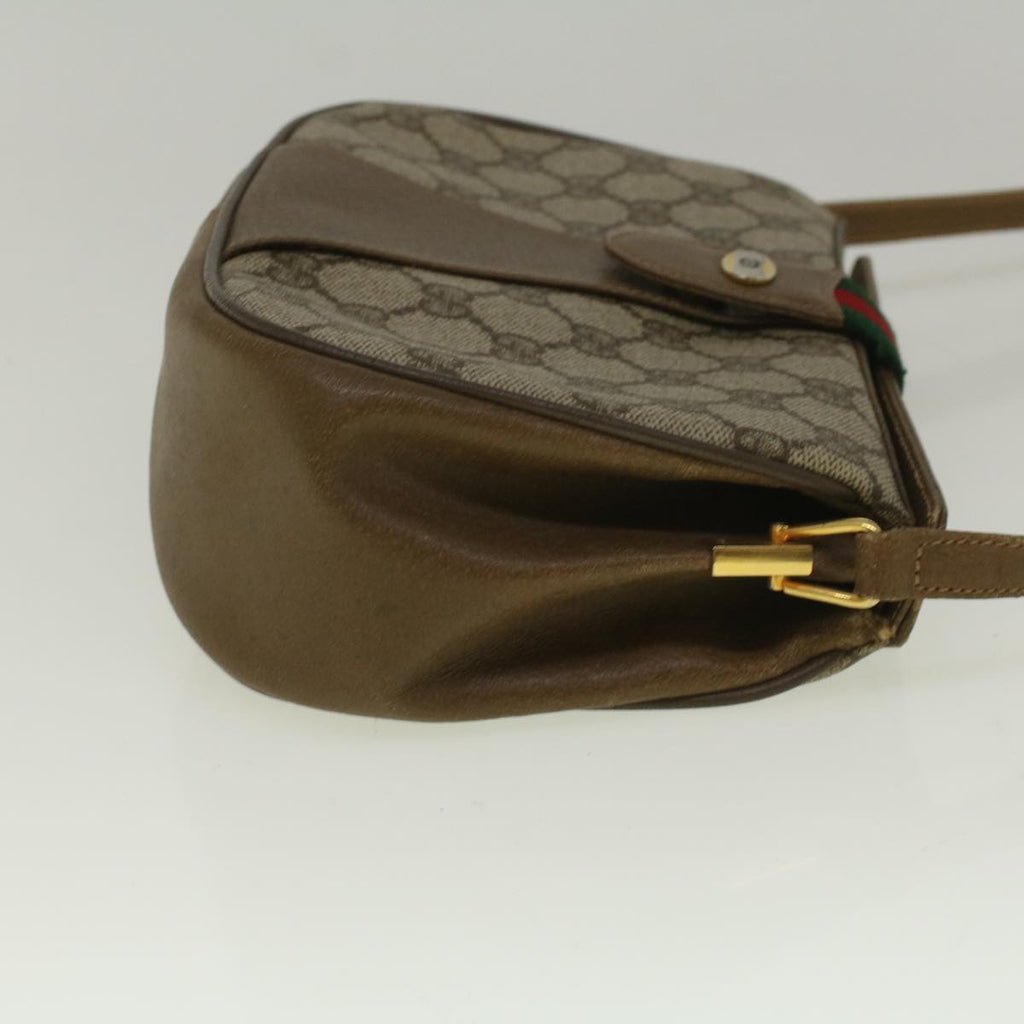 GUCCI GG Canvas Web Sherry Line Shoulder Bag PVC Leather Beige Green 59155