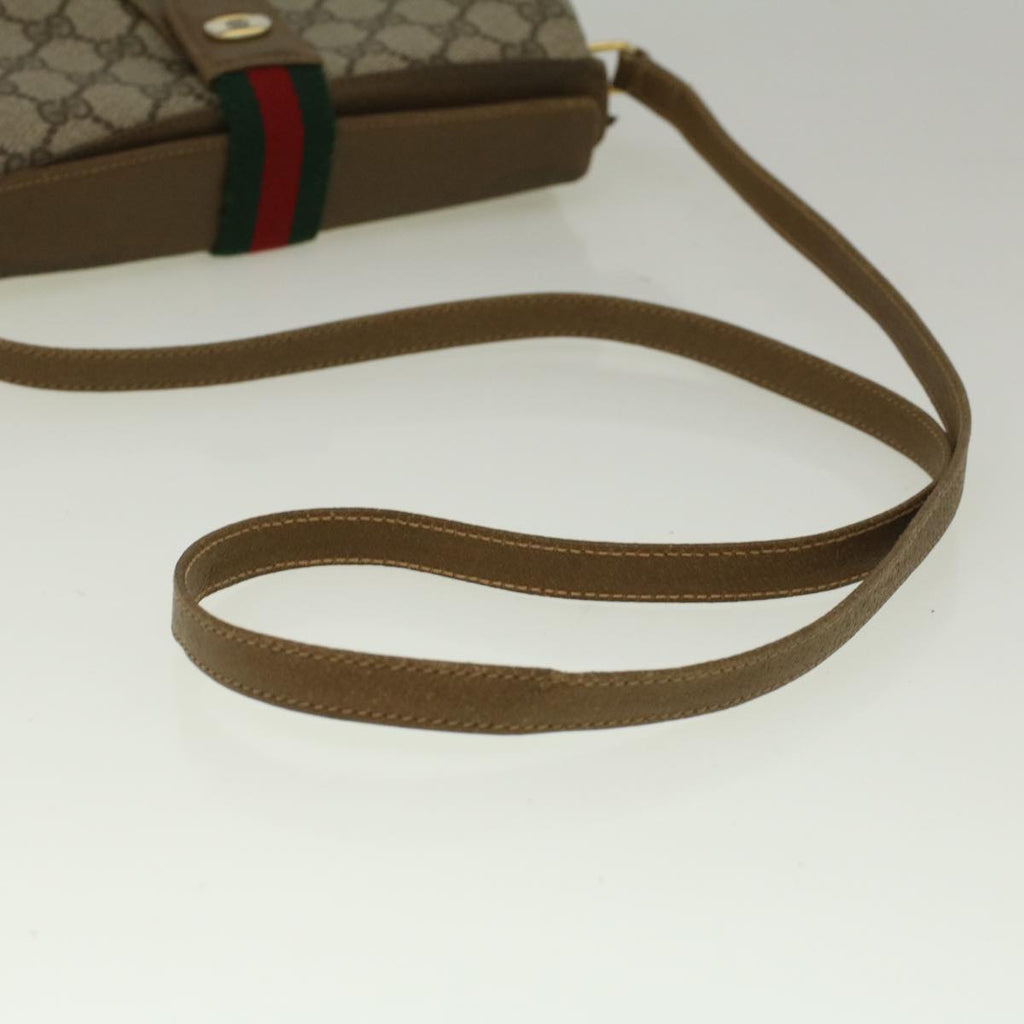 GUCCI GG Canvas Web Sherry Line Shoulder Bag PVC Leather Beige Green 59155