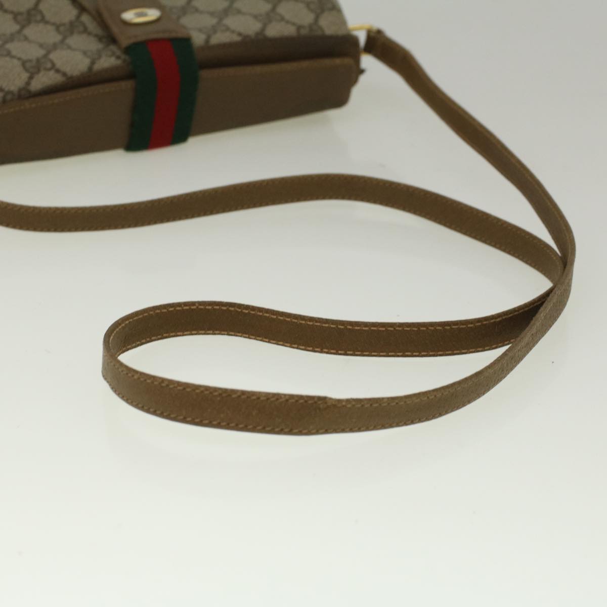 GUCCI GG Canvas Web Sherry Line Shoulder Bag PVC Leather Beige Green 59155