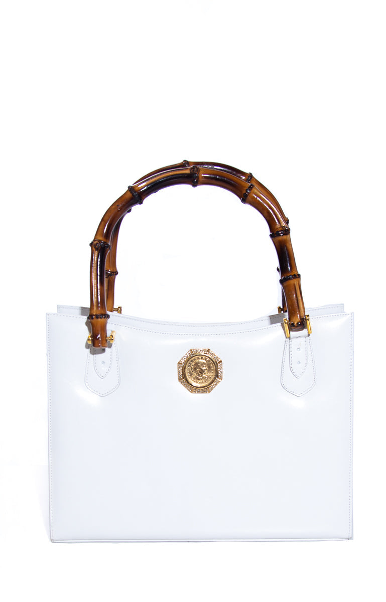 Martin Van Schaak White Bamboo Handle Handbag
