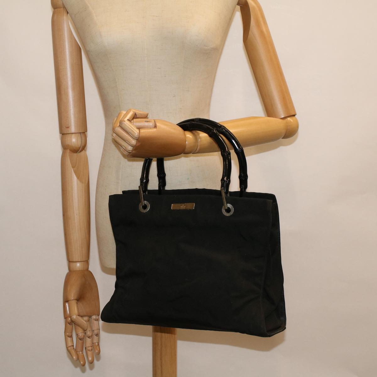 GUCCI Bamboo Hand Bag Nylon Black 59240