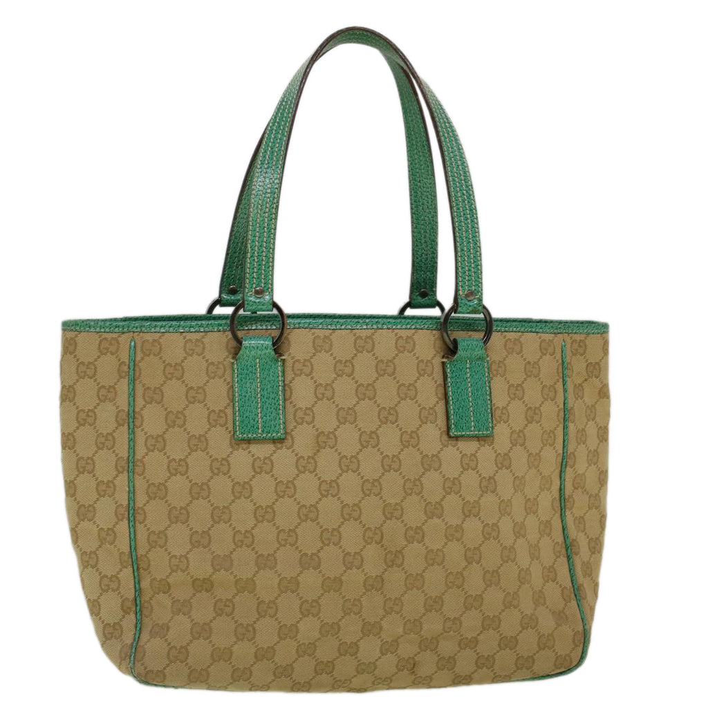 GUCCI GG Canvas Tote Bag Beige Turquoise Blue 113017 59245