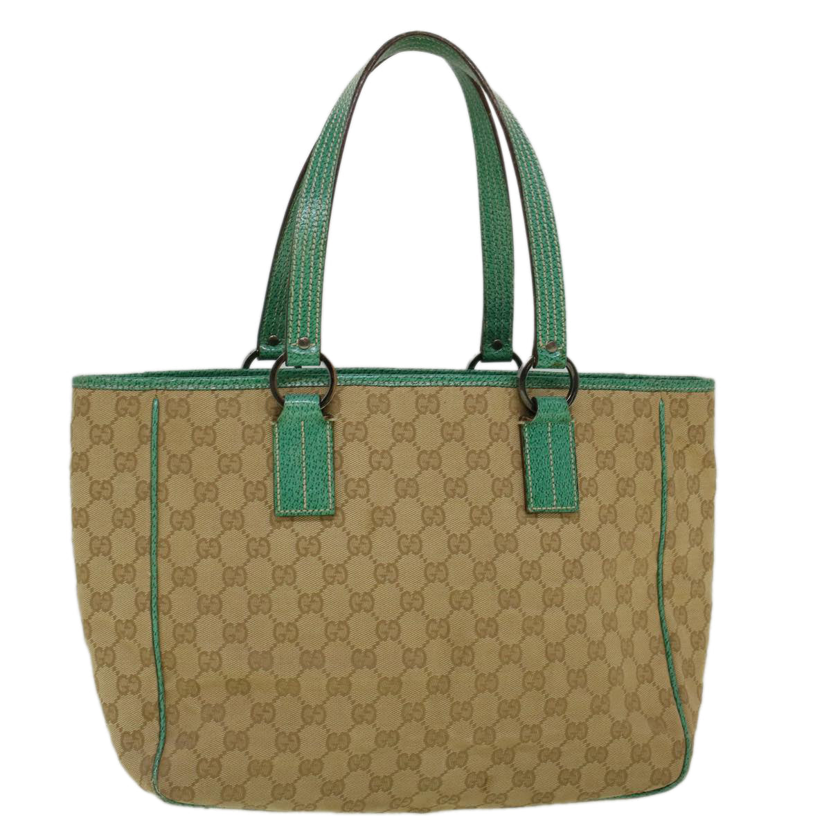 GUCCI GG Canvas Tote Bag Beige Turquoise Blue 113017 59245
