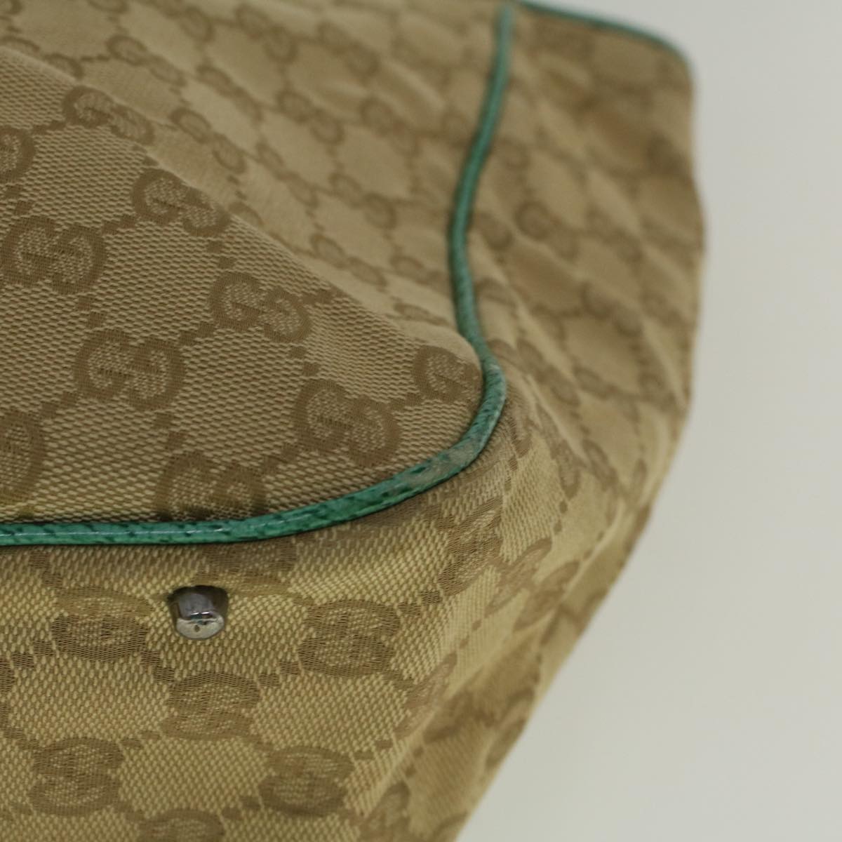 GUCCI GG Canvas Tote Bag Beige Turquoise Blue 113017 59245