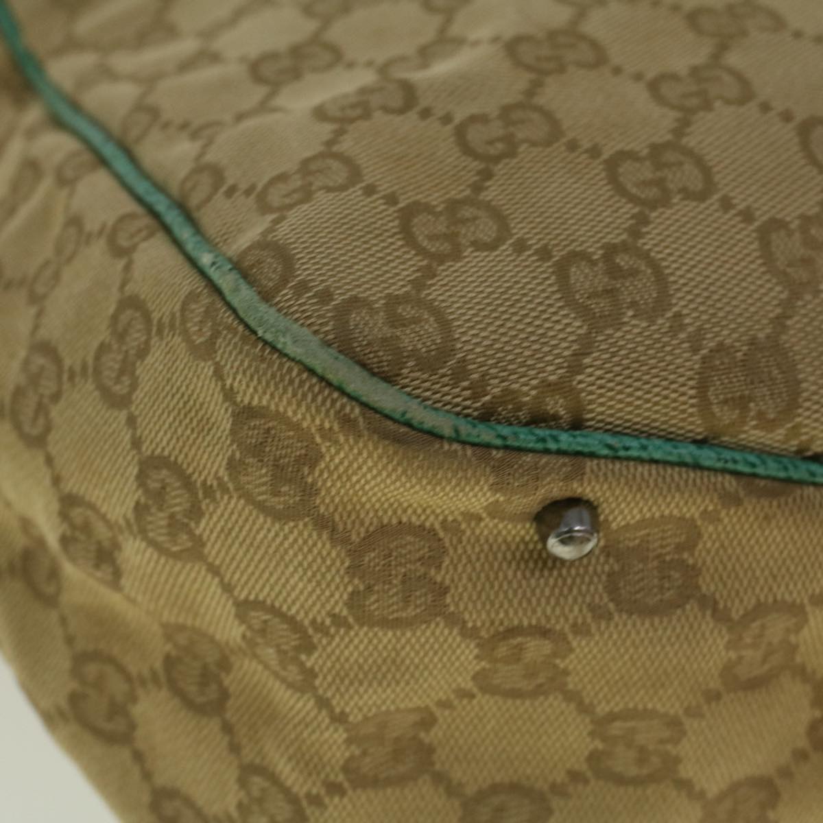 GUCCI GG Canvas Tote Bag Beige Turquoise Blue 113017 59245