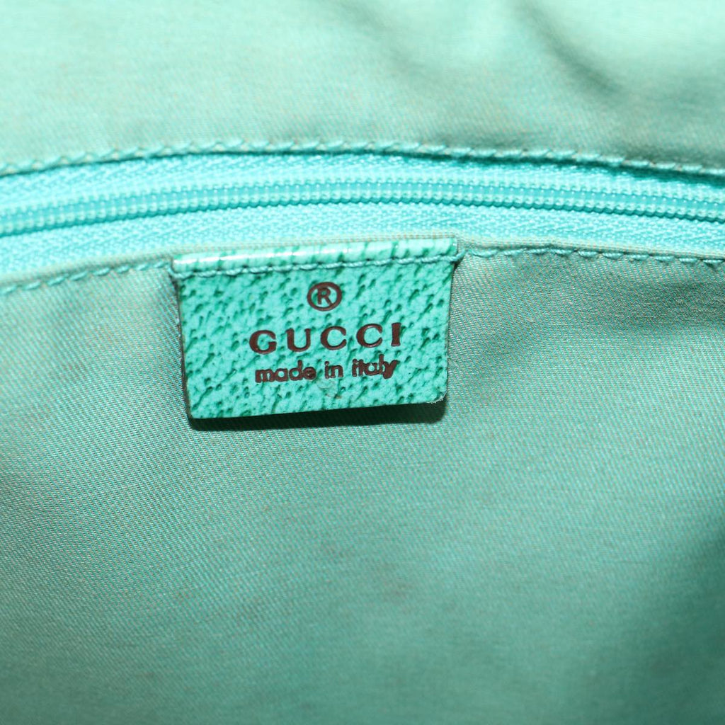 GUCCI GG Canvas Tote Bag Beige Turquoise Blue 113017 59245
