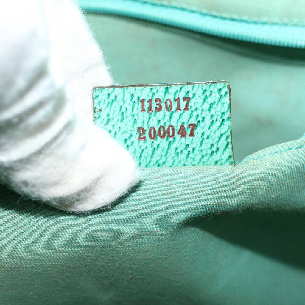 GUCCI GG Canvas Tote Bag Beige Turquoise Blue 113017 59245