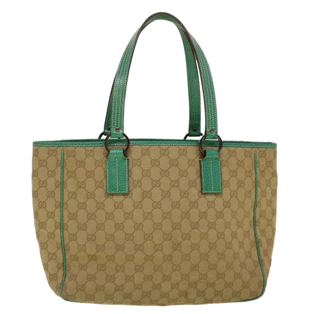 GUCCI GG Canvas Tote Bag Beige Turquoise Blue 113017 59245