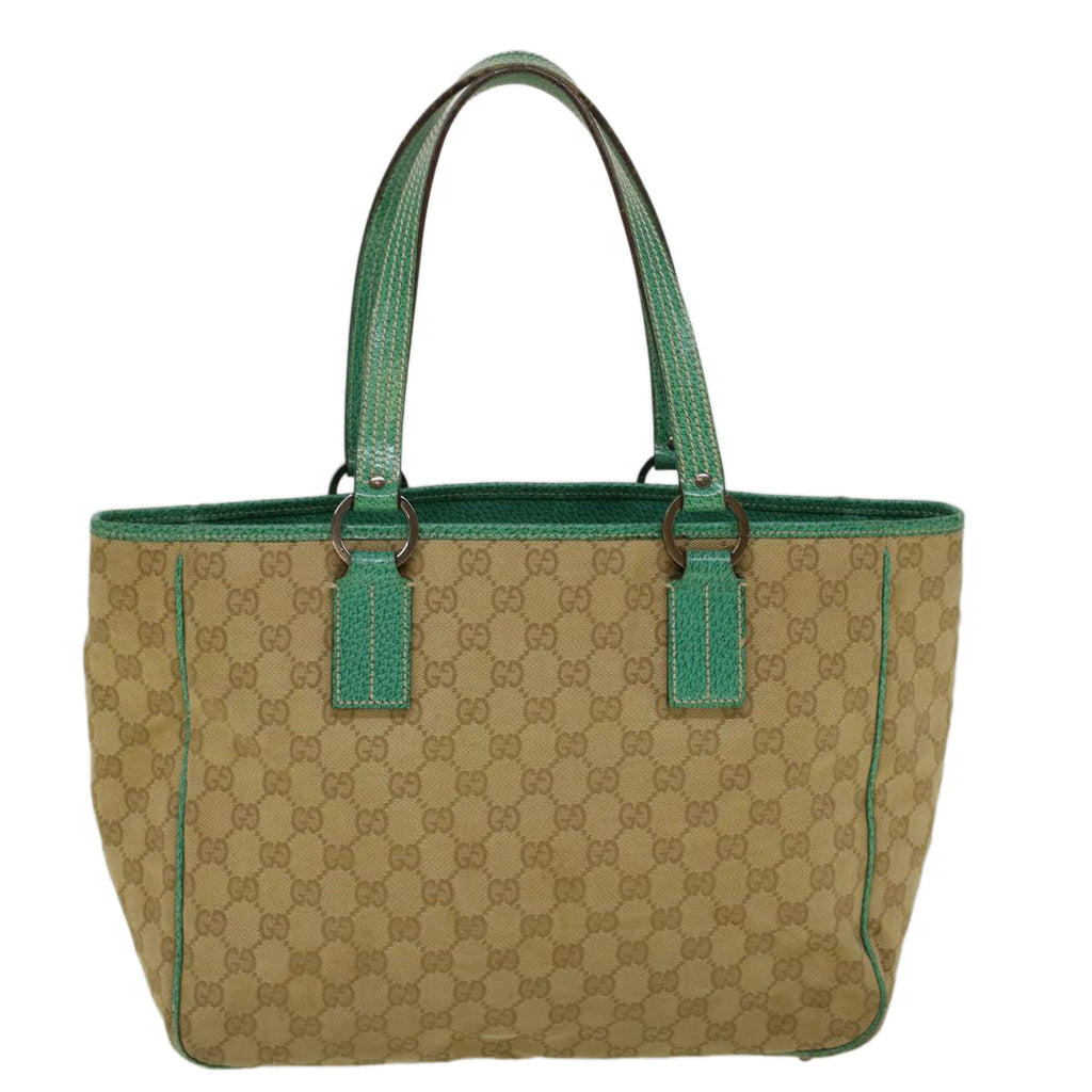 GUCCI GG Canvas Tote Bag Beige Turquoise Blue 113017 59245