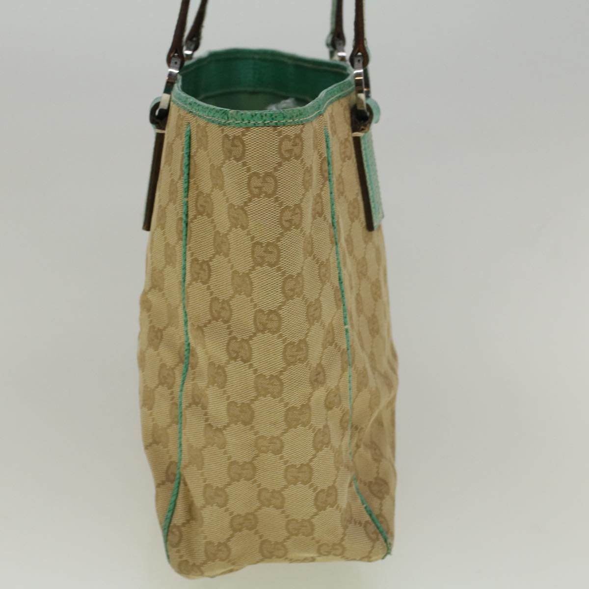 GUCCI GG Canvas Tote Bag Beige Turquoise Blue 113017 59245