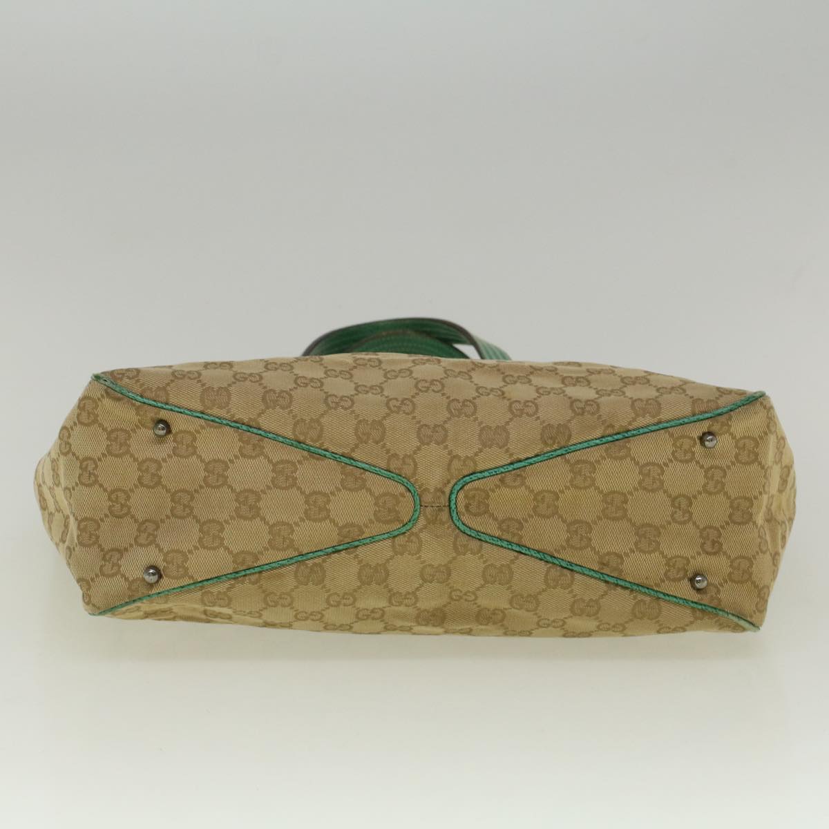 GUCCI GG Canvas Tote Bag Beige Turquoise Blue 113017 59245