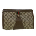 GUCCI GG Canvas Web Sherry Line Clutch Bag PVC Leather Beige Green 59249