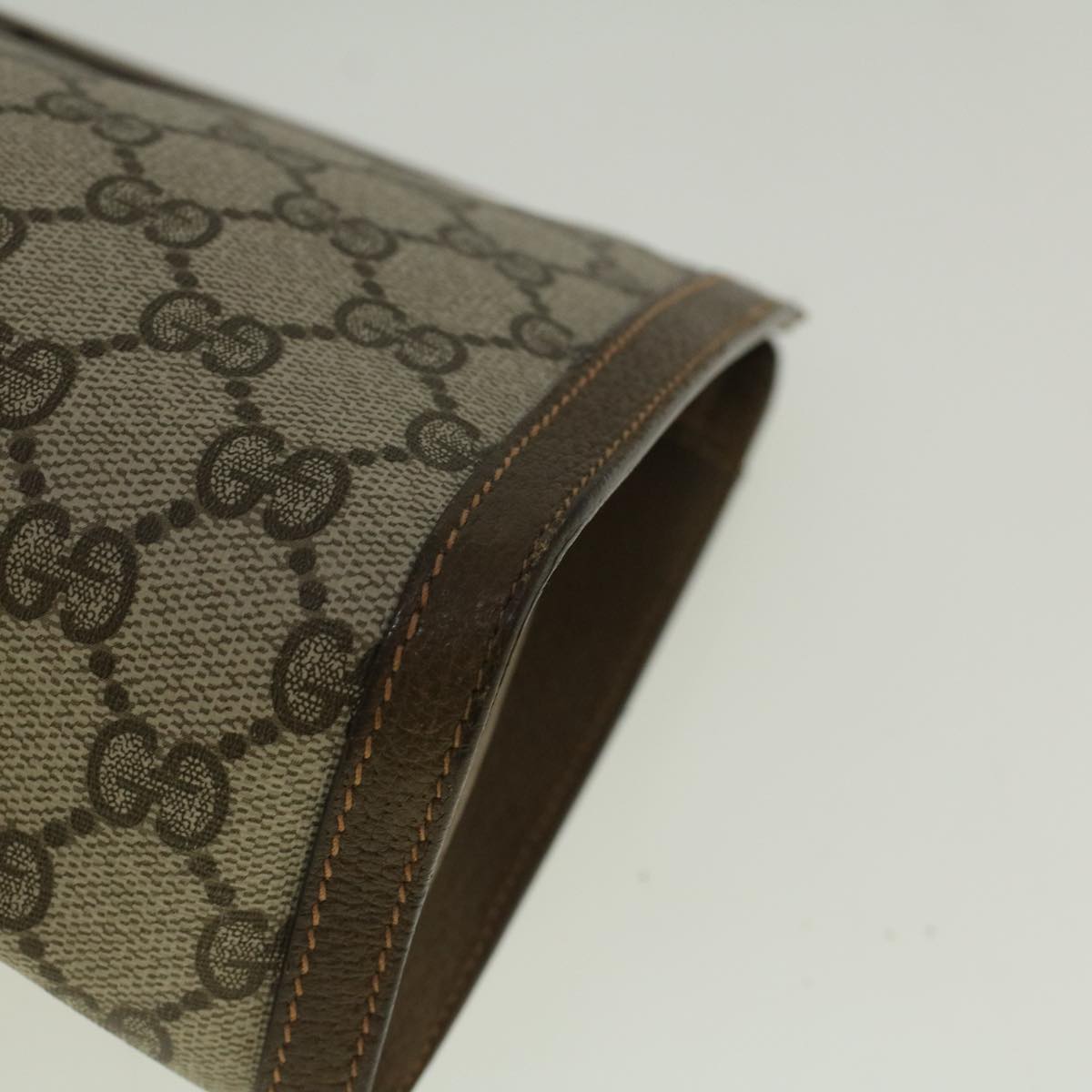 GUCCI GG Canvas Web Sherry Line Clutch Bag PVC Leather Beige Green 59249