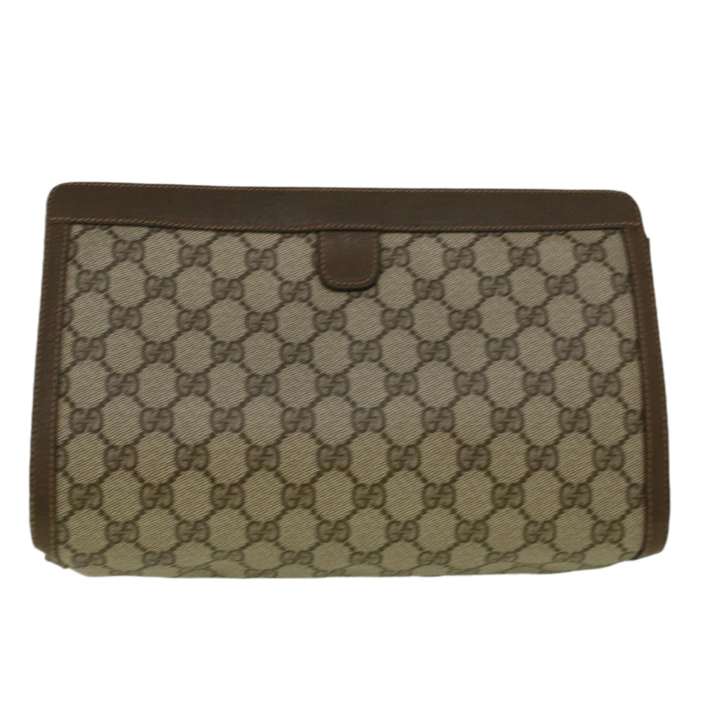 GUCCI GG Canvas Web Sherry Line Clutch Bag PVC Leather Beige Green 59249
