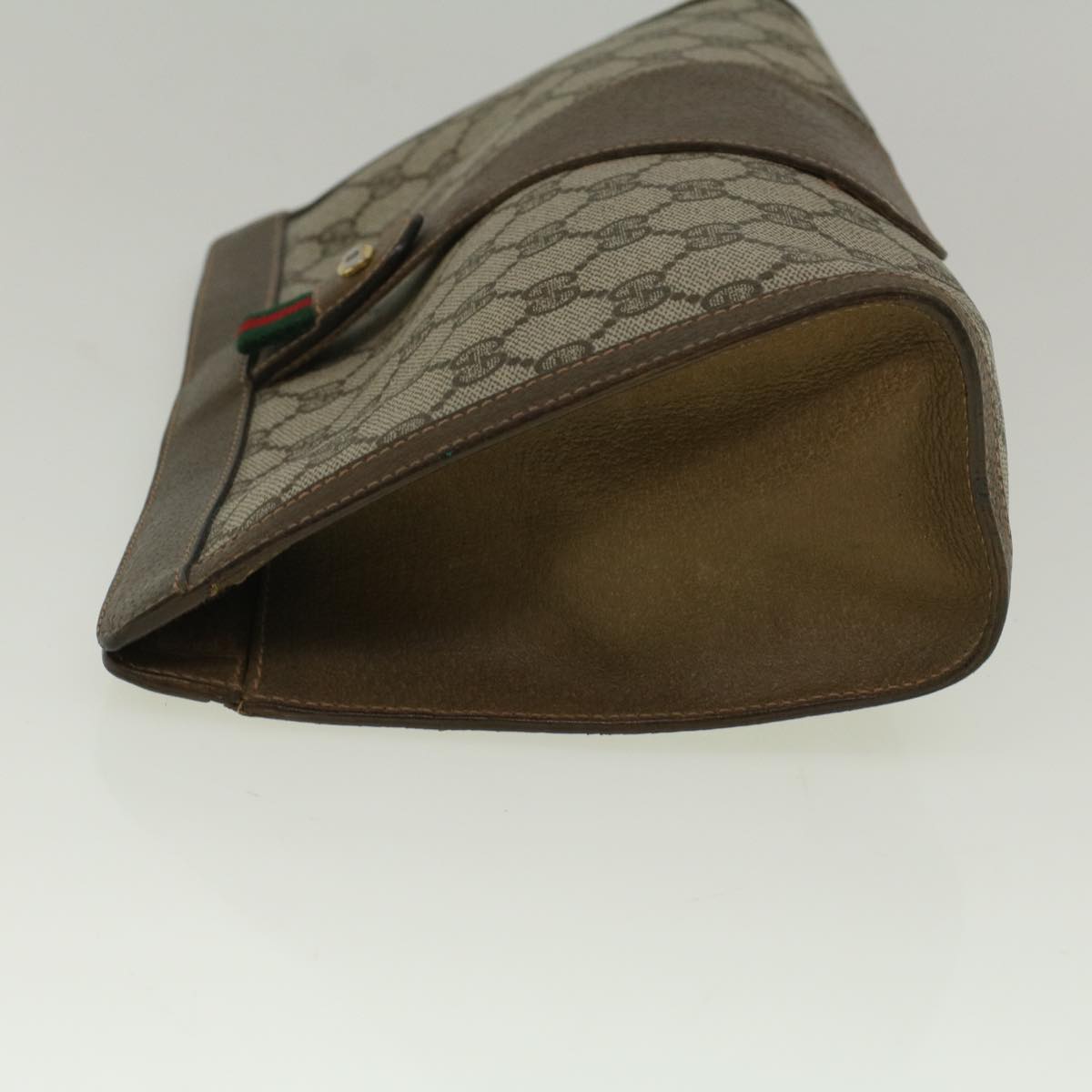 GUCCI GG Canvas Web Sherry Line Clutch Bag PVC Leather Beige Green 59249