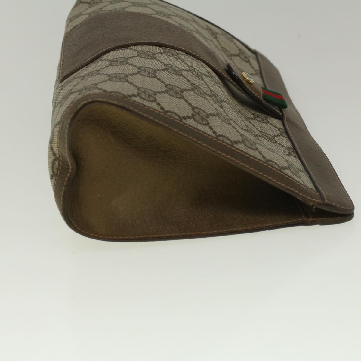 GUCCI GG Canvas Web Sherry Line Clutch Bag PVC Leather Beige Green 59249