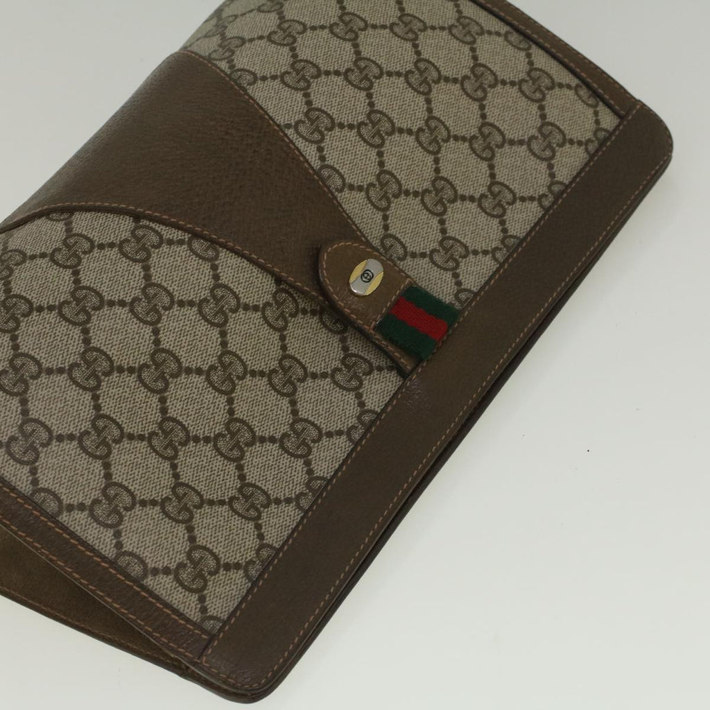 GUCCI GG Canvas Web Sherry Line Clutch Bag PVC Leather Beige Green 59249