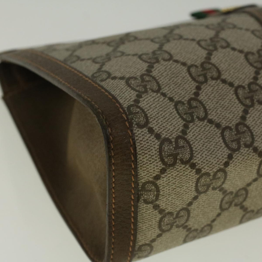 GUCCI GG Canvas Web Sherry Line Clutch Bag PVC Leather Beige Green 59249