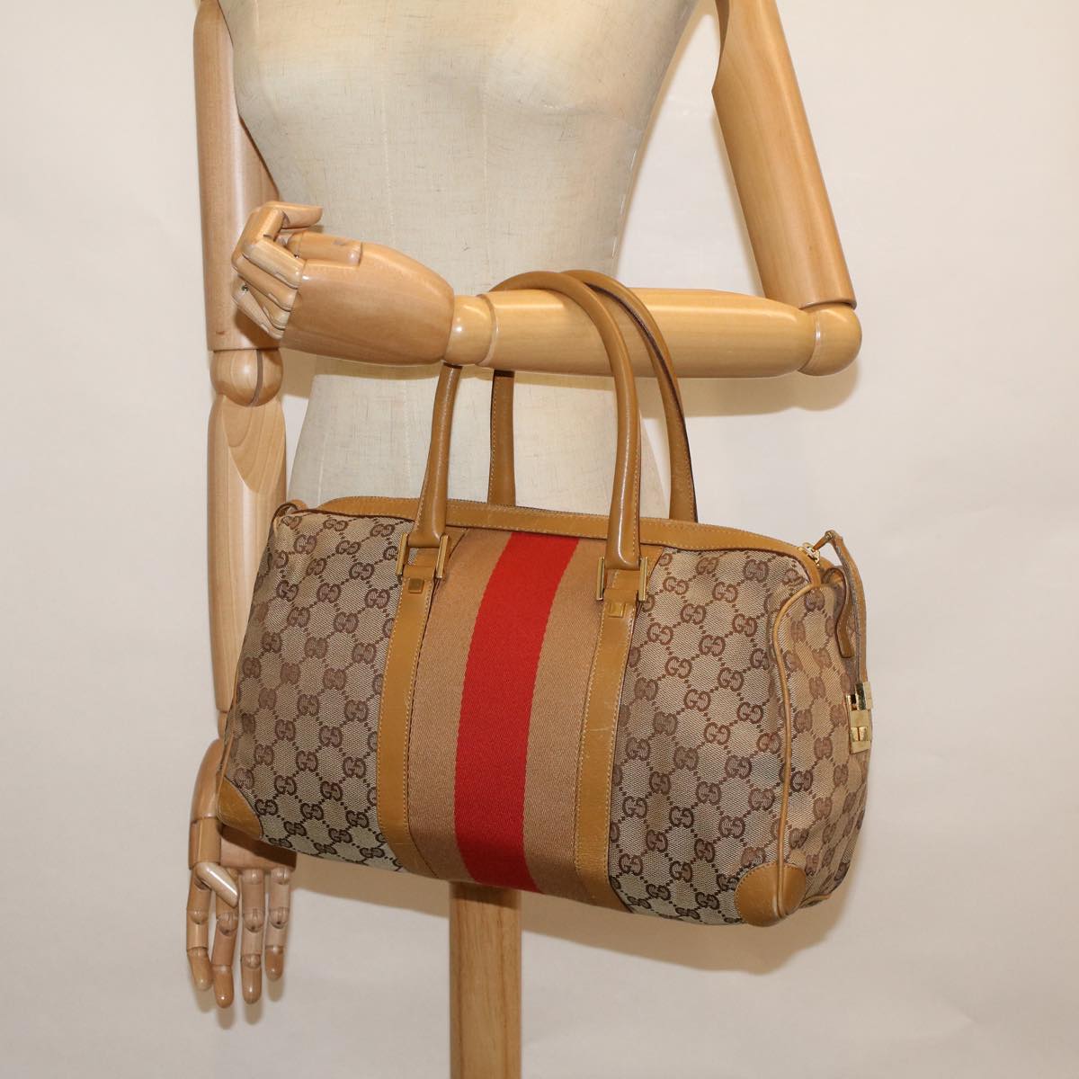 GUCCI GG Canvas Sherry Line Hand Bag Beige Orange 59252