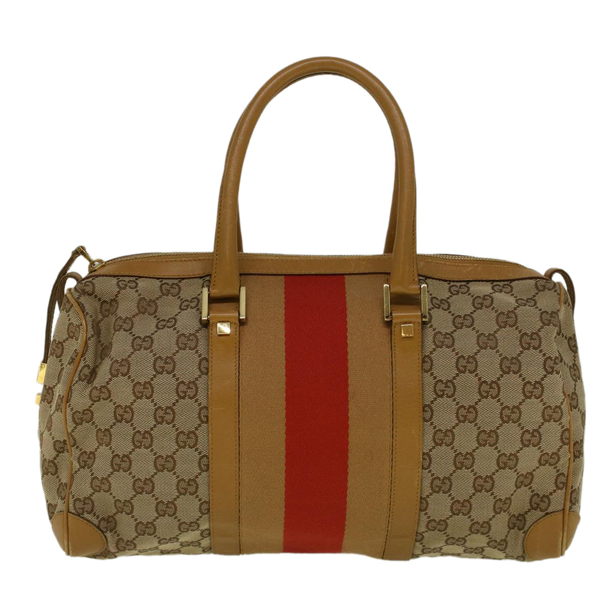 GUCCI GG Canvas Sherry Line Hand Bag Beige Orange 59252