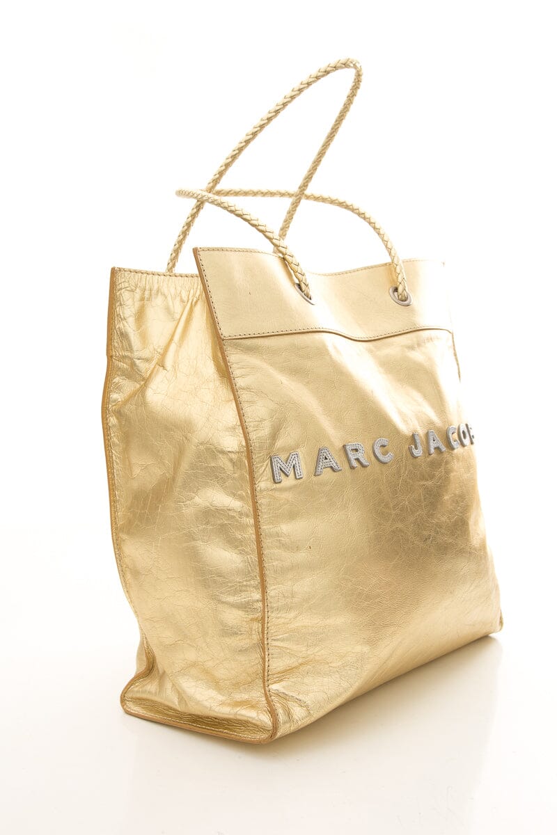 Marc Jacobs Gold Logo Leather Tote