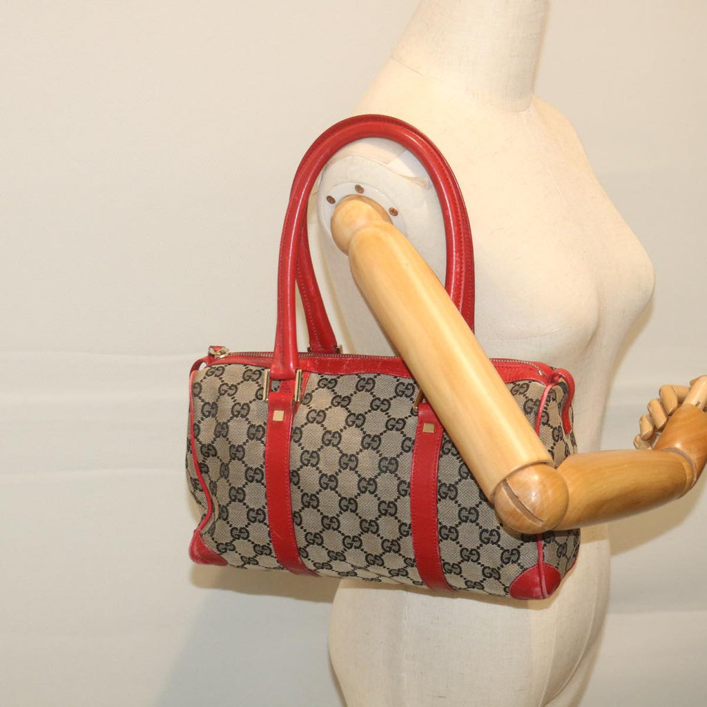 GUCCI GG Canvas Hand Bag Beige Red 000 0851 001553 59330