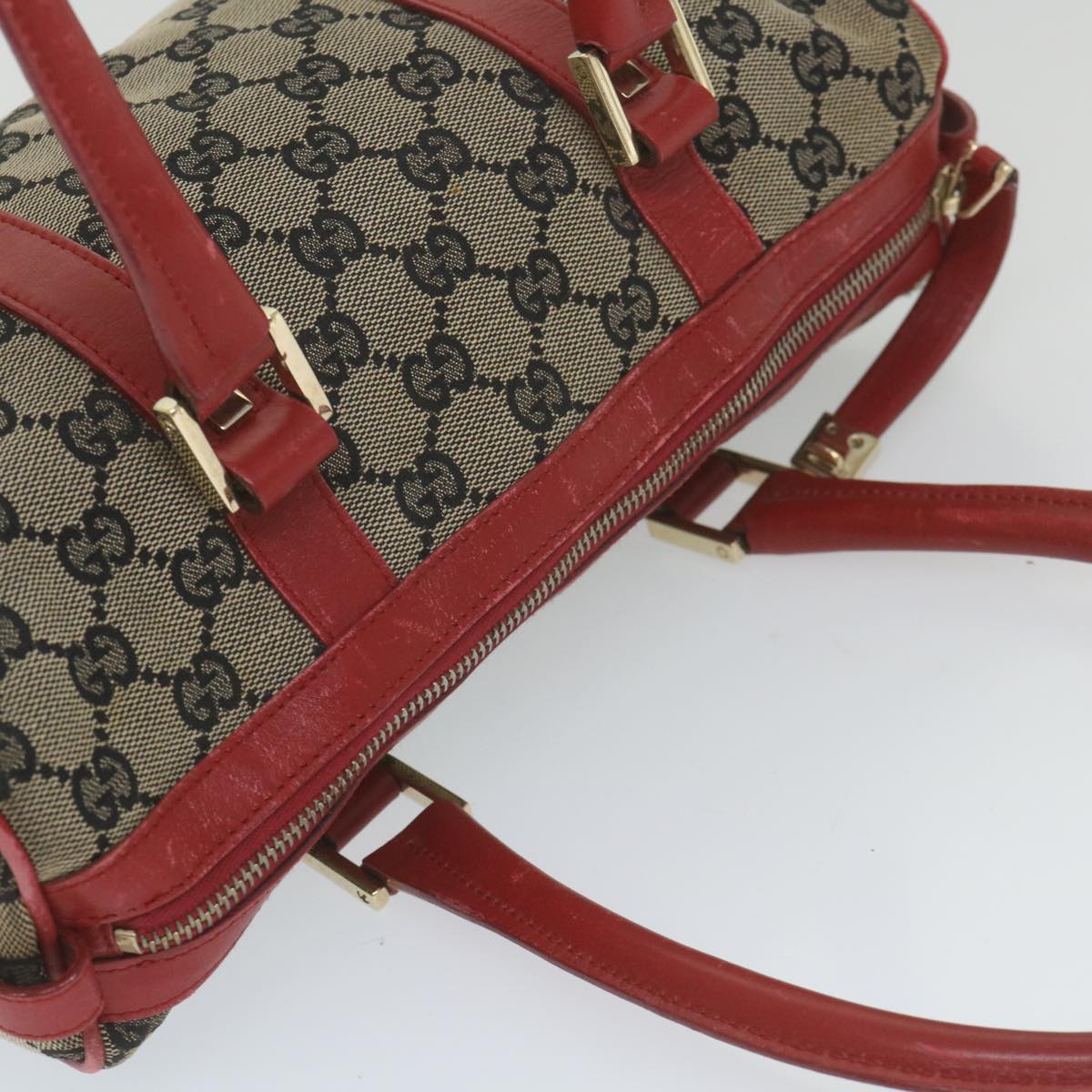GUCCI GG Canvas Hand Bag Beige Red 000 0851 001553 59330